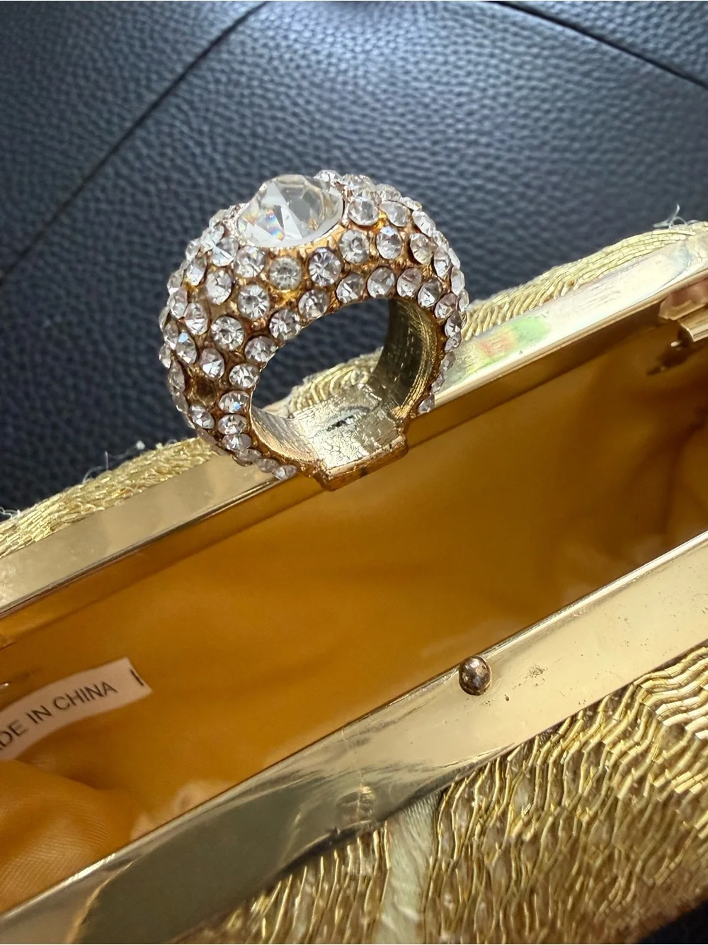 Gold Metallic Swirl Hard Box Evening Clutch Ring Clasp